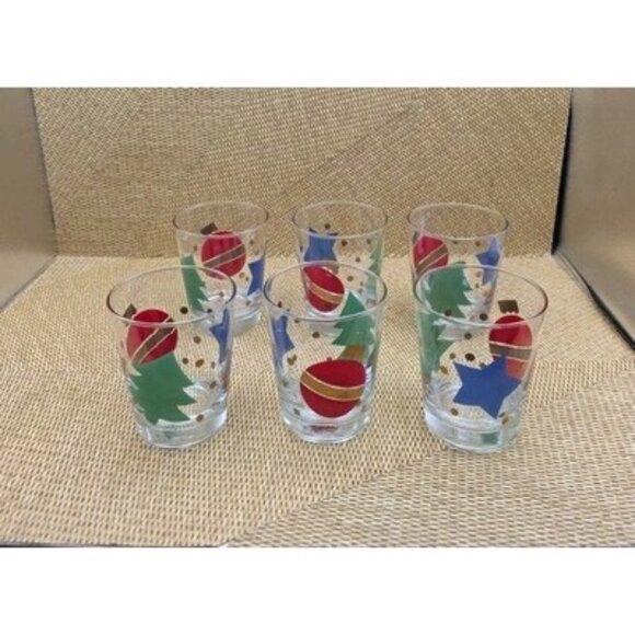 Libbey Christmas Party Cocktail Holiday Glasses Set Of 6 Ornament Star Tree - Picture 2 of 5